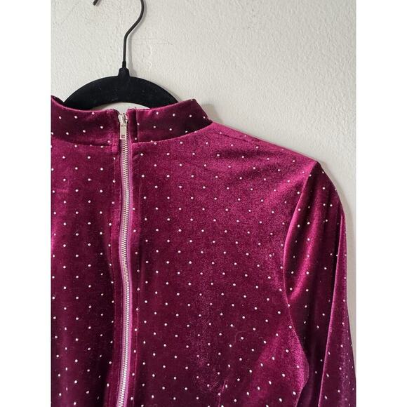 Alexia Admor Size Small Ari Velvet Burgundy Gold Long Sleeve Crop Top Glam - Picture 3 of 8